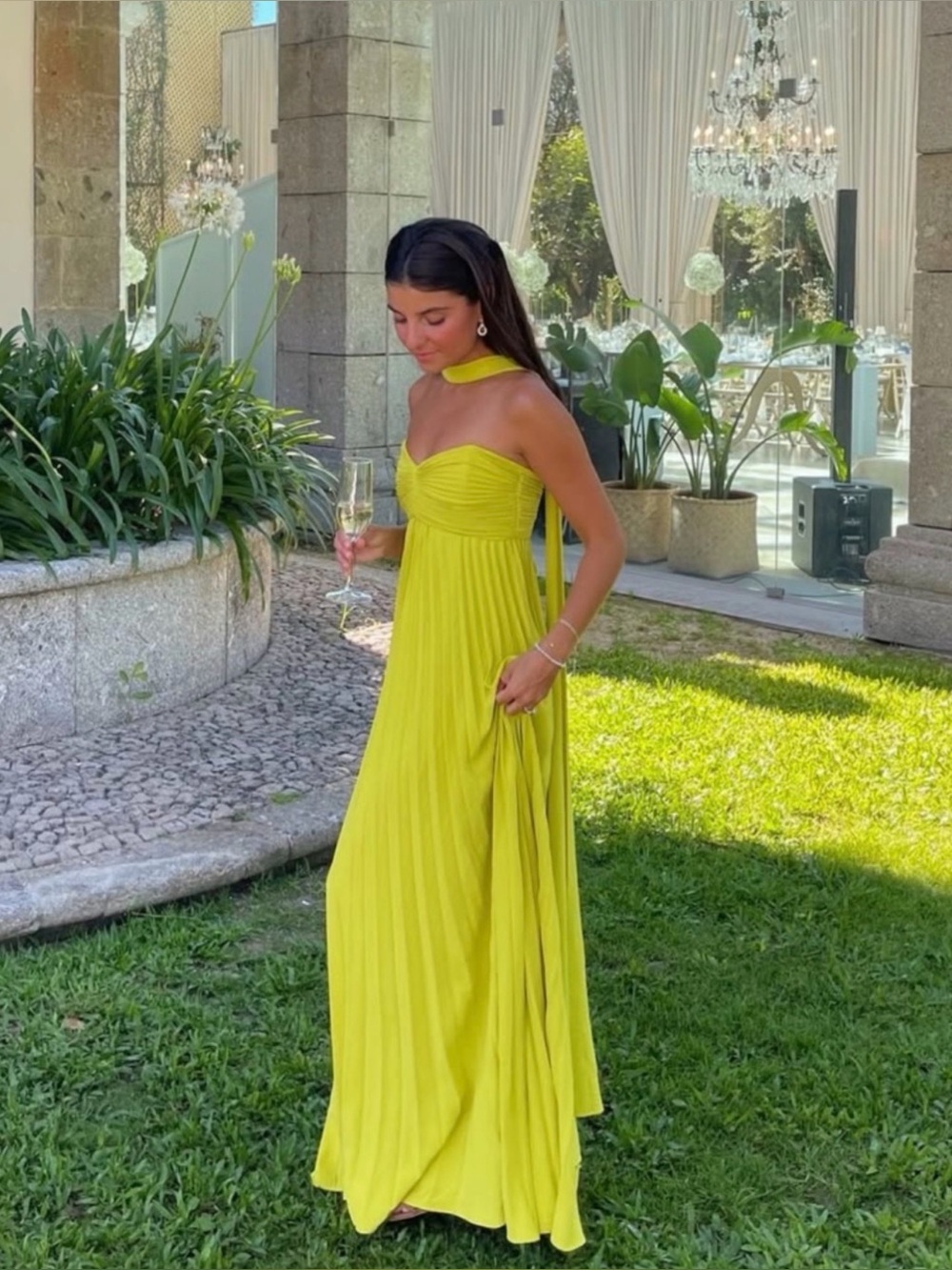 Women’s strapless dress with scarf